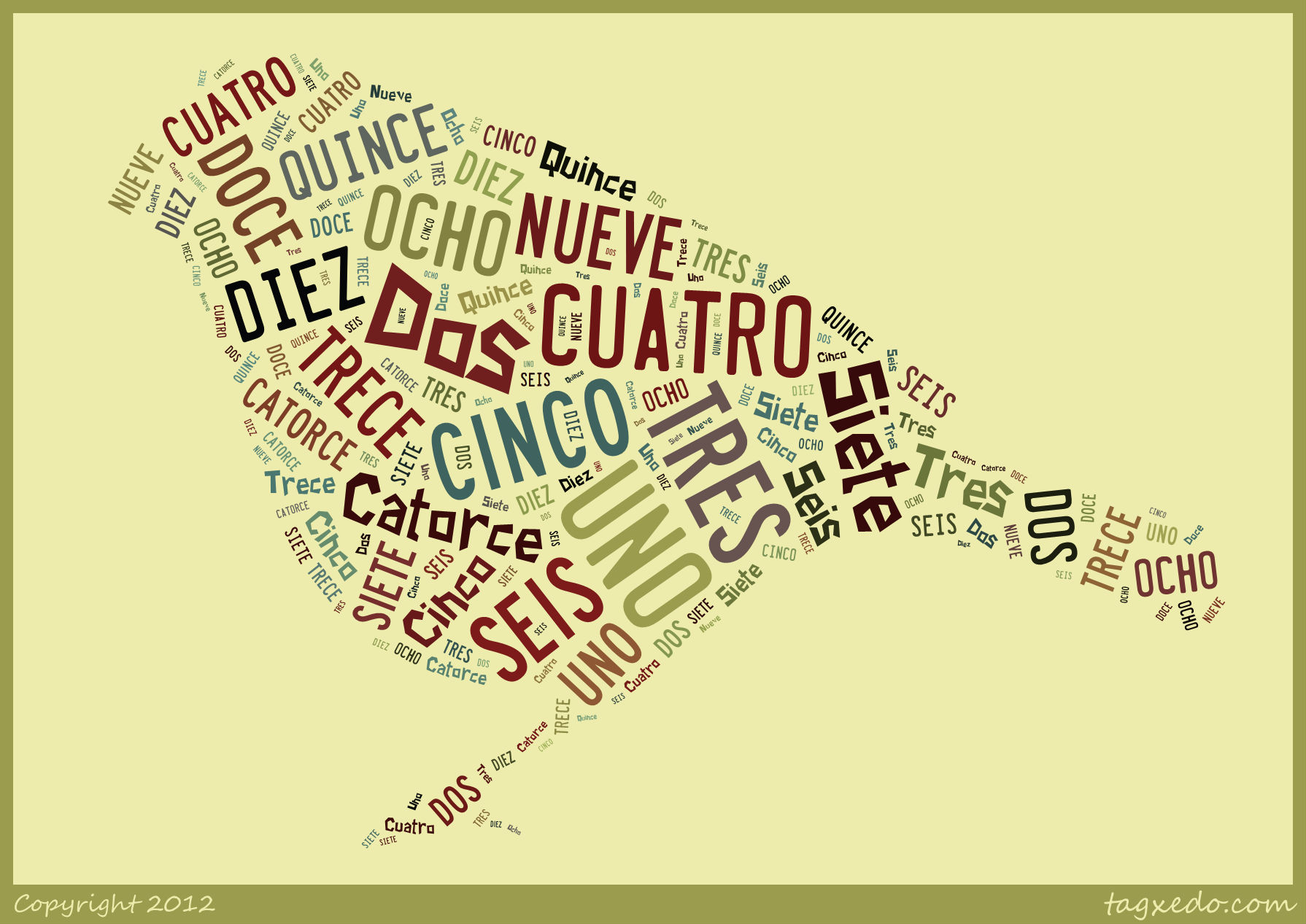Spain words. Word cloud with numbers. Word as a Spaniard. Spanish Words background.